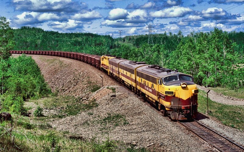 Freight train on a curved track