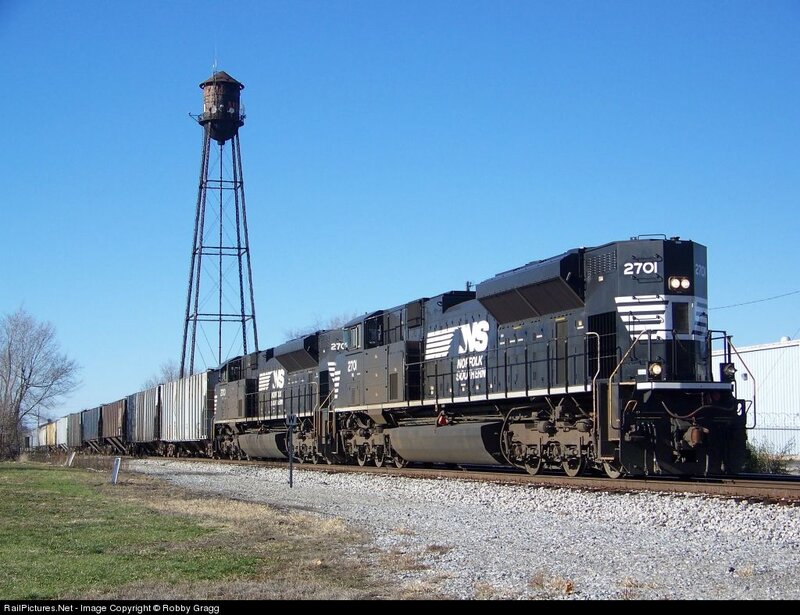 Freight Train on Tracks — Blue