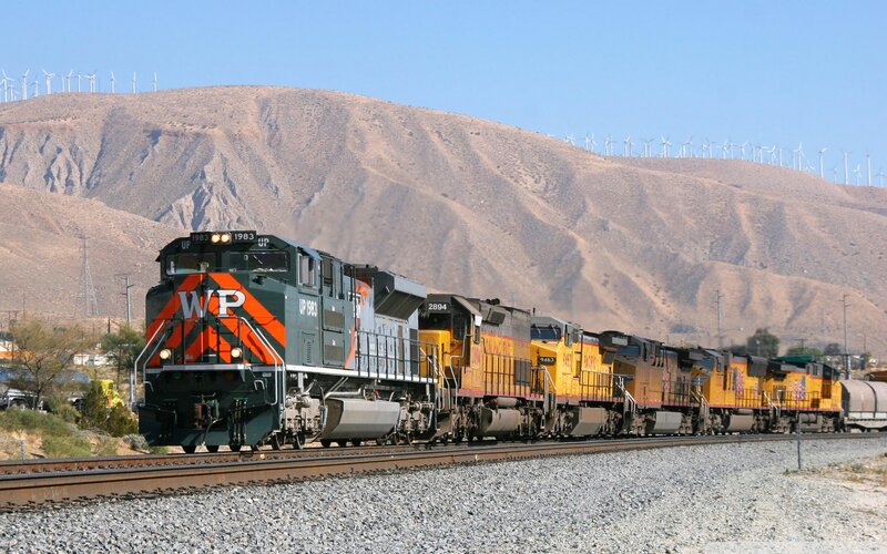 Freight Train on Tracks — Green, Industrial