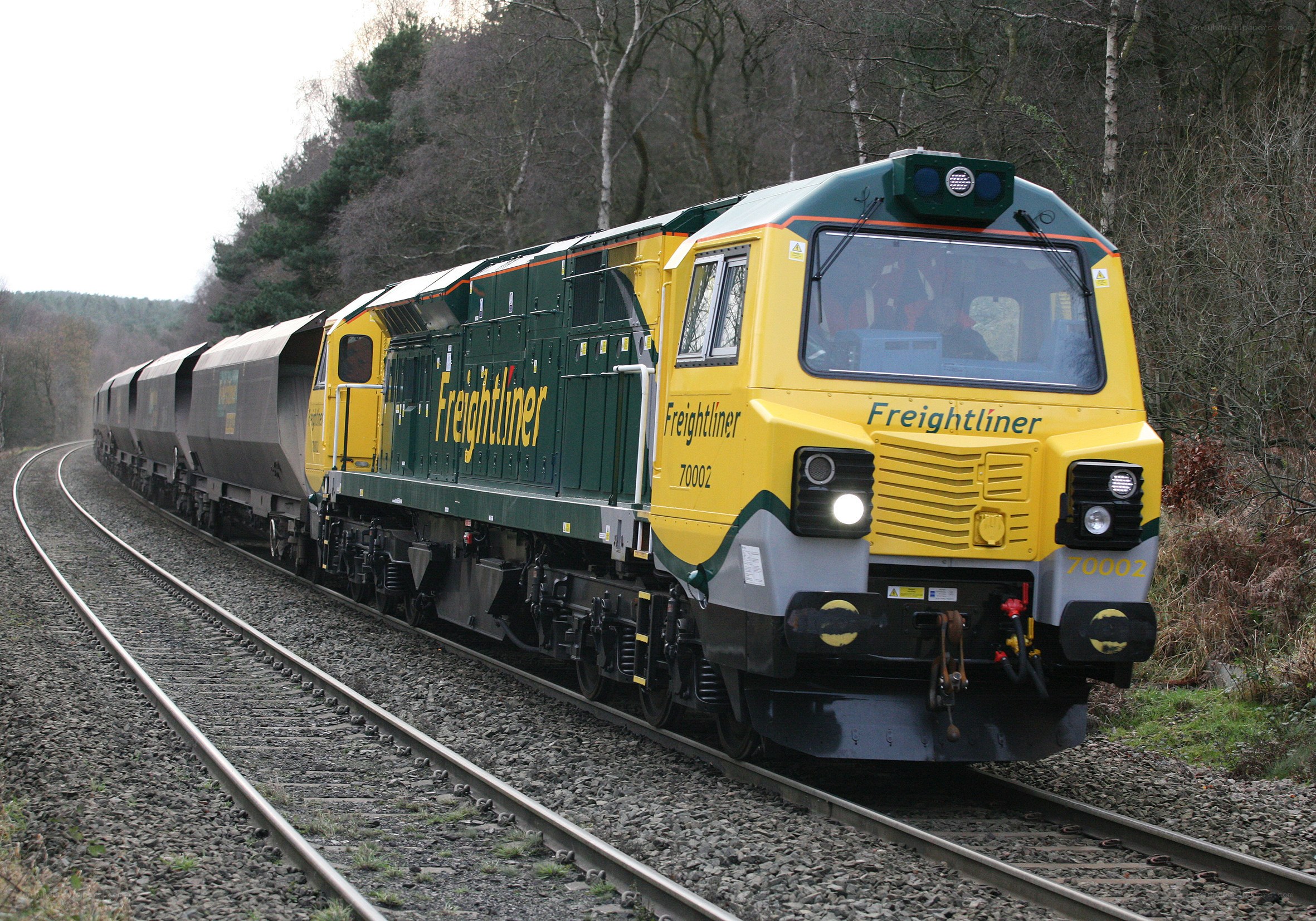 Freightliner train on a curved track