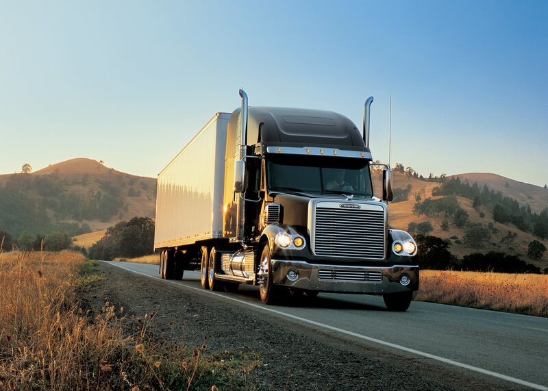 Freightliner truck on a country road