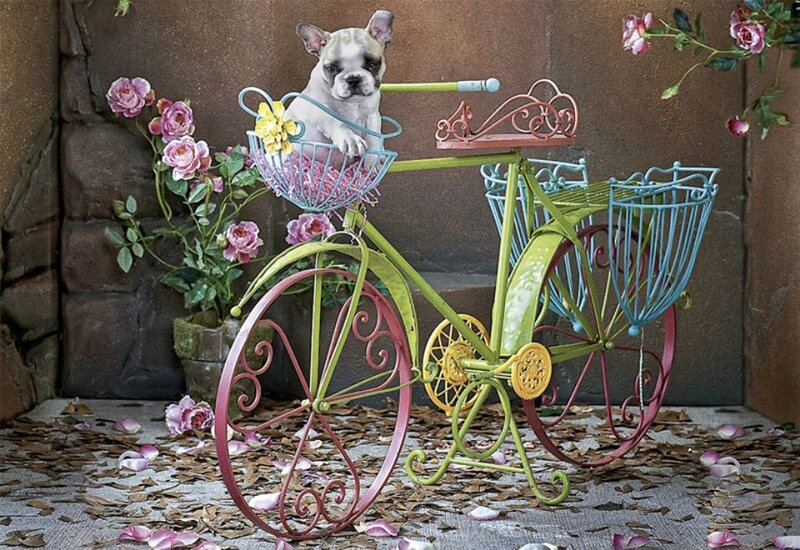 French Bulldog Puppy — Green, Whimsical, Spring