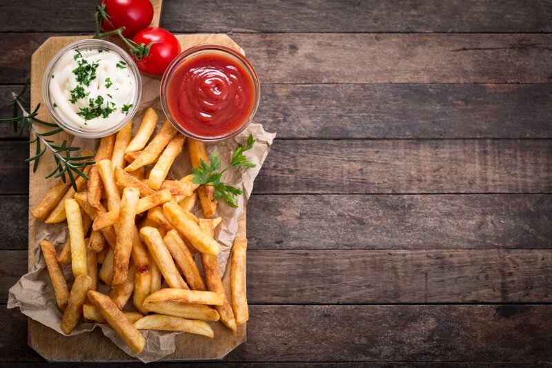 French Fries with Sauces — Brown