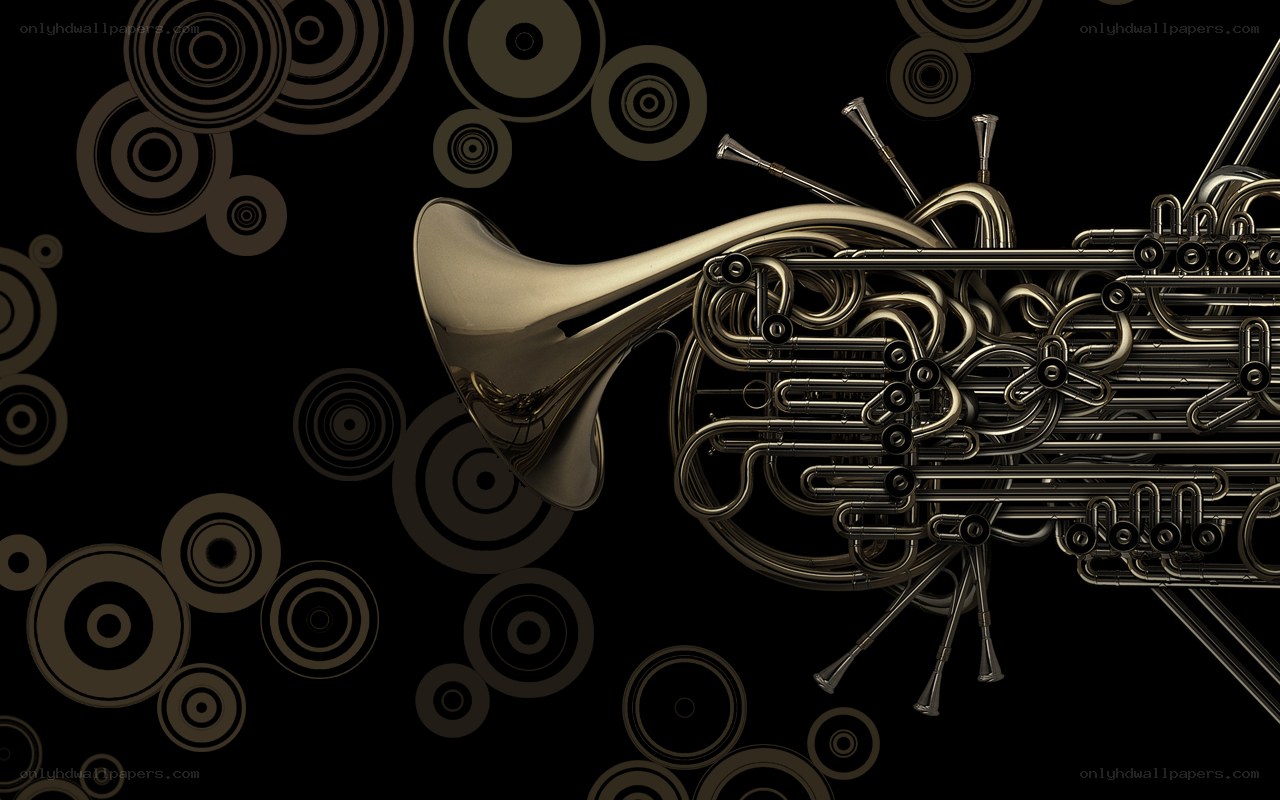 French horn with abstract circles