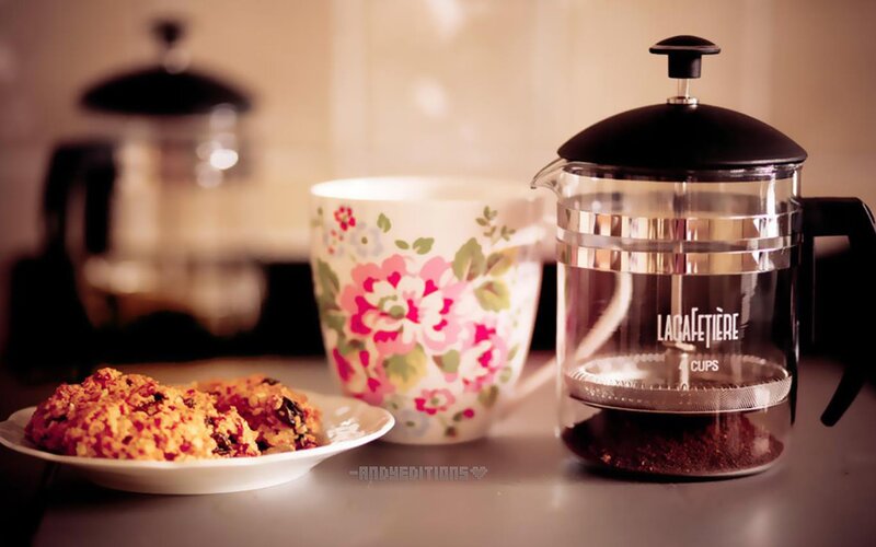 French press coffee setup