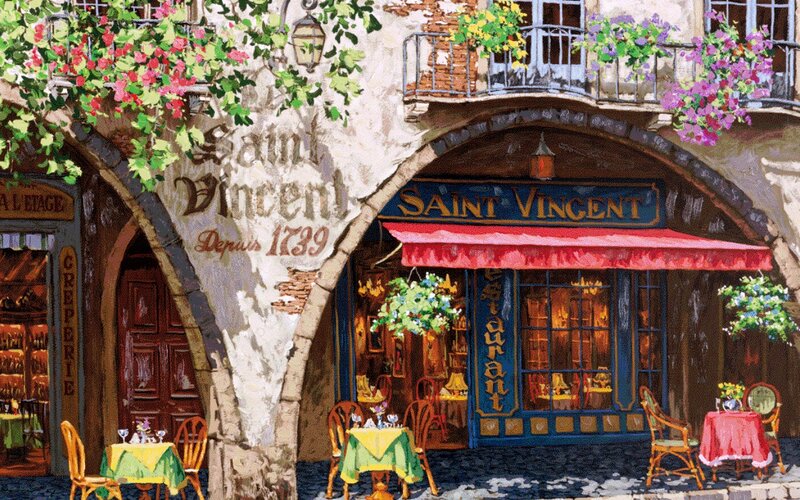 French Restaurant Facade — Blue
