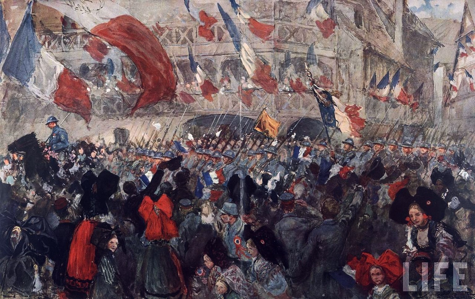 French soldiers marching in celebration