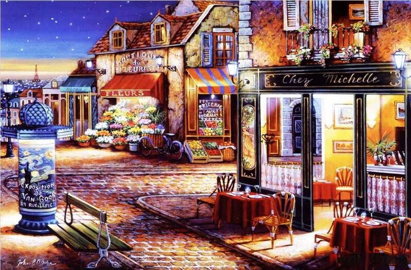 French Street Scene at Night