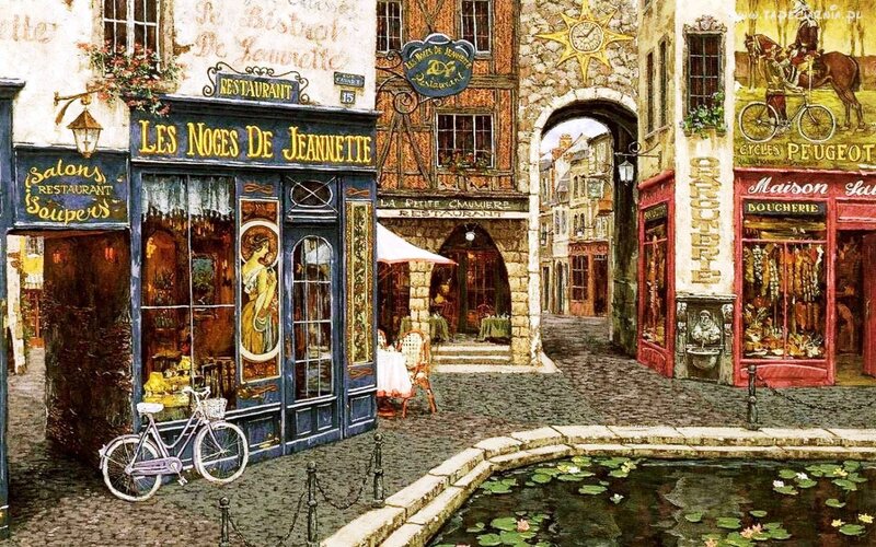 French Street Scene — Blue, Quaint, Afternoon