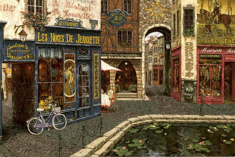 French Street Scene — Blue, Quaint