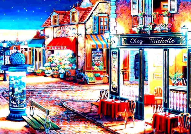 French Street Scene — Blue