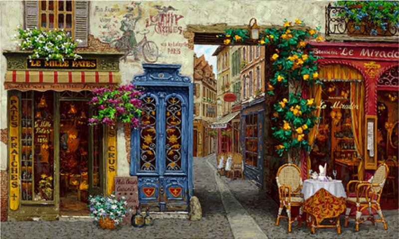 French Street Scene — Blue, Vibrant