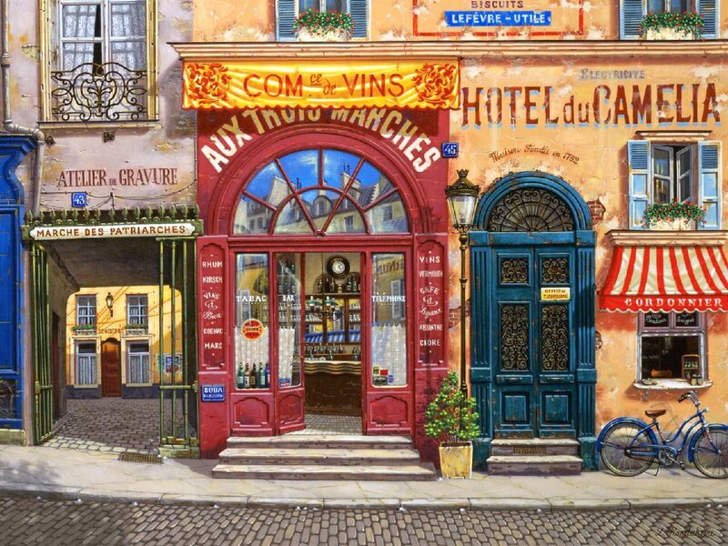 French Street Scene — Red, Vibrant, Afternoon