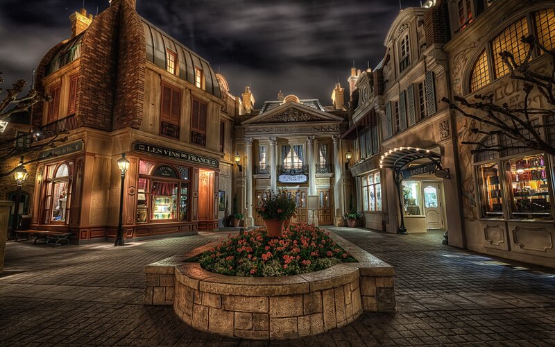 French-themed Street at Night — Brown, Dramatic