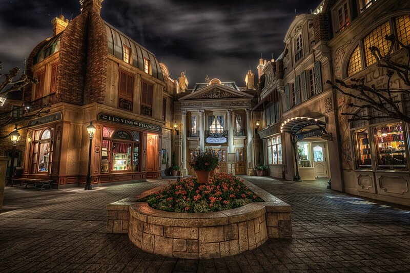 French-themed Street at Night — Brown