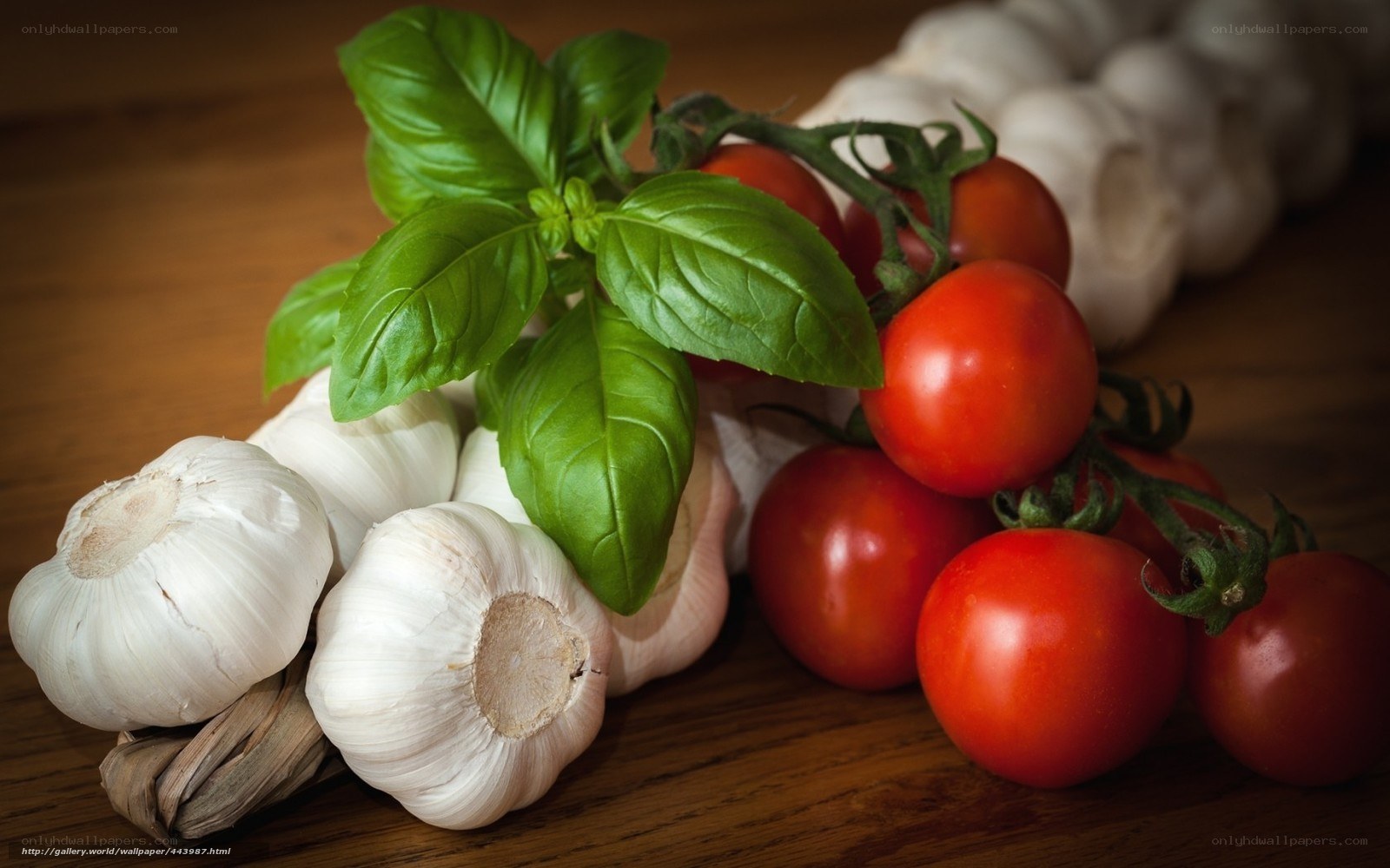 Fresh basil, tomatoes, and garlic