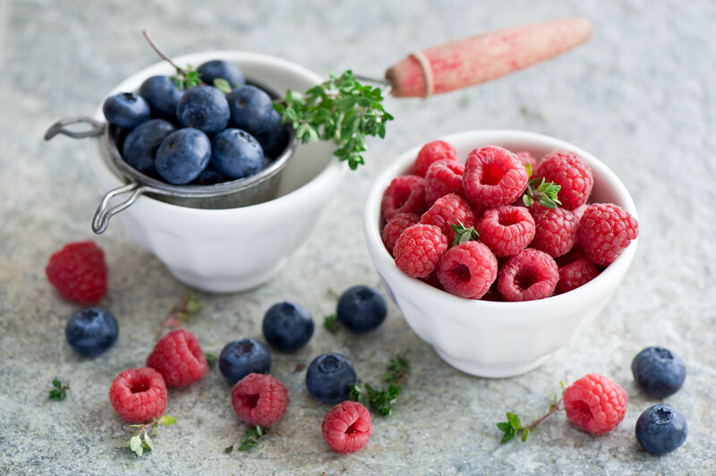 Fresh Berries in Bowls — White