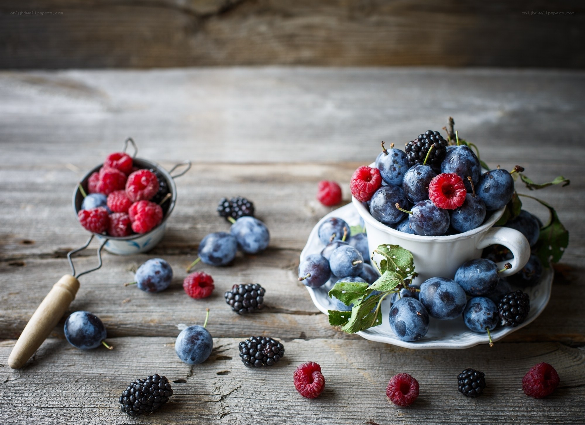 Fresh berries on a wooden table