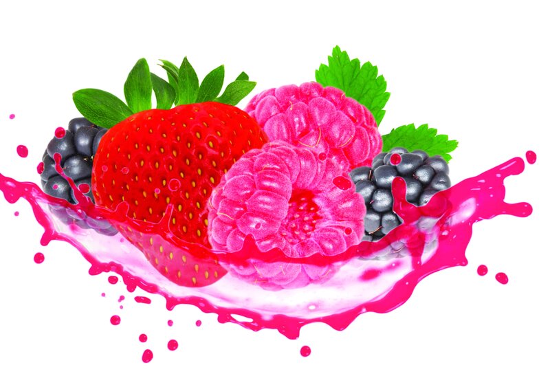 fresh berries splashing in juice