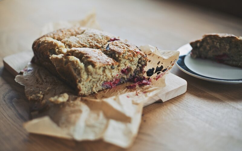 Fresh berry bread on a cutting board