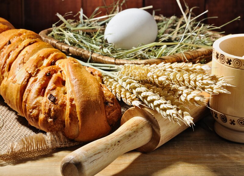 Fresh bread and baking ingredients