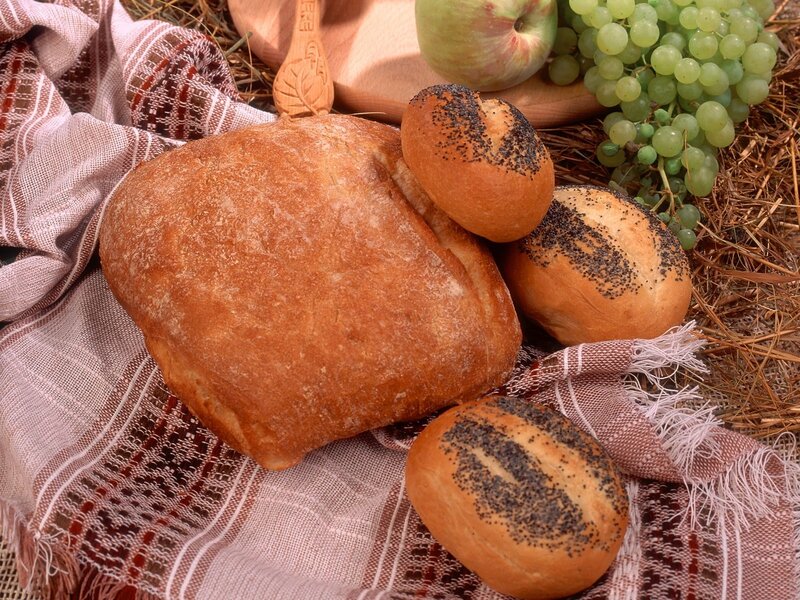 Fresh bread and fruit display