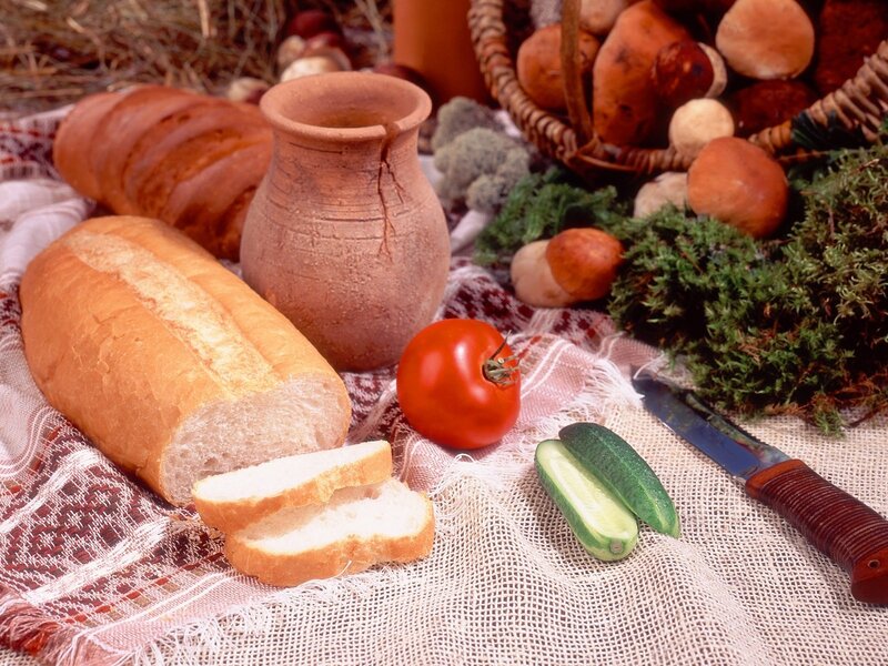 Fresh bread and vegetables