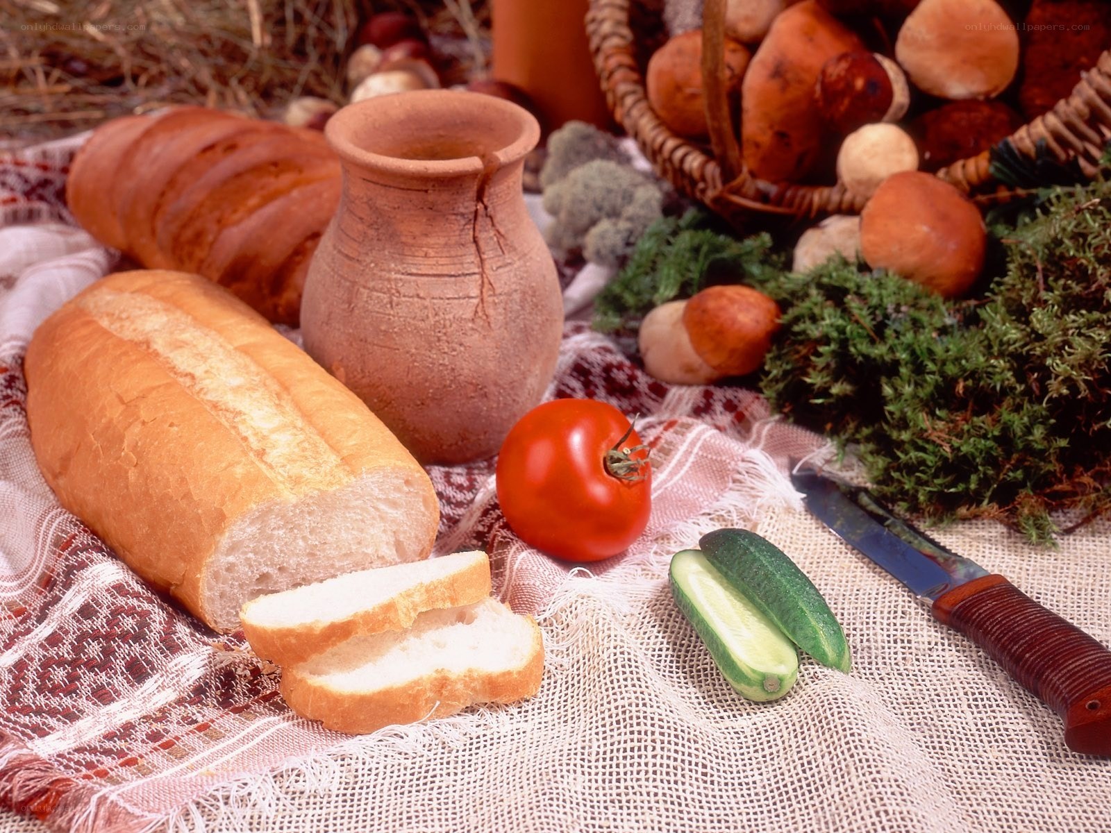 Fresh bread and vegetables