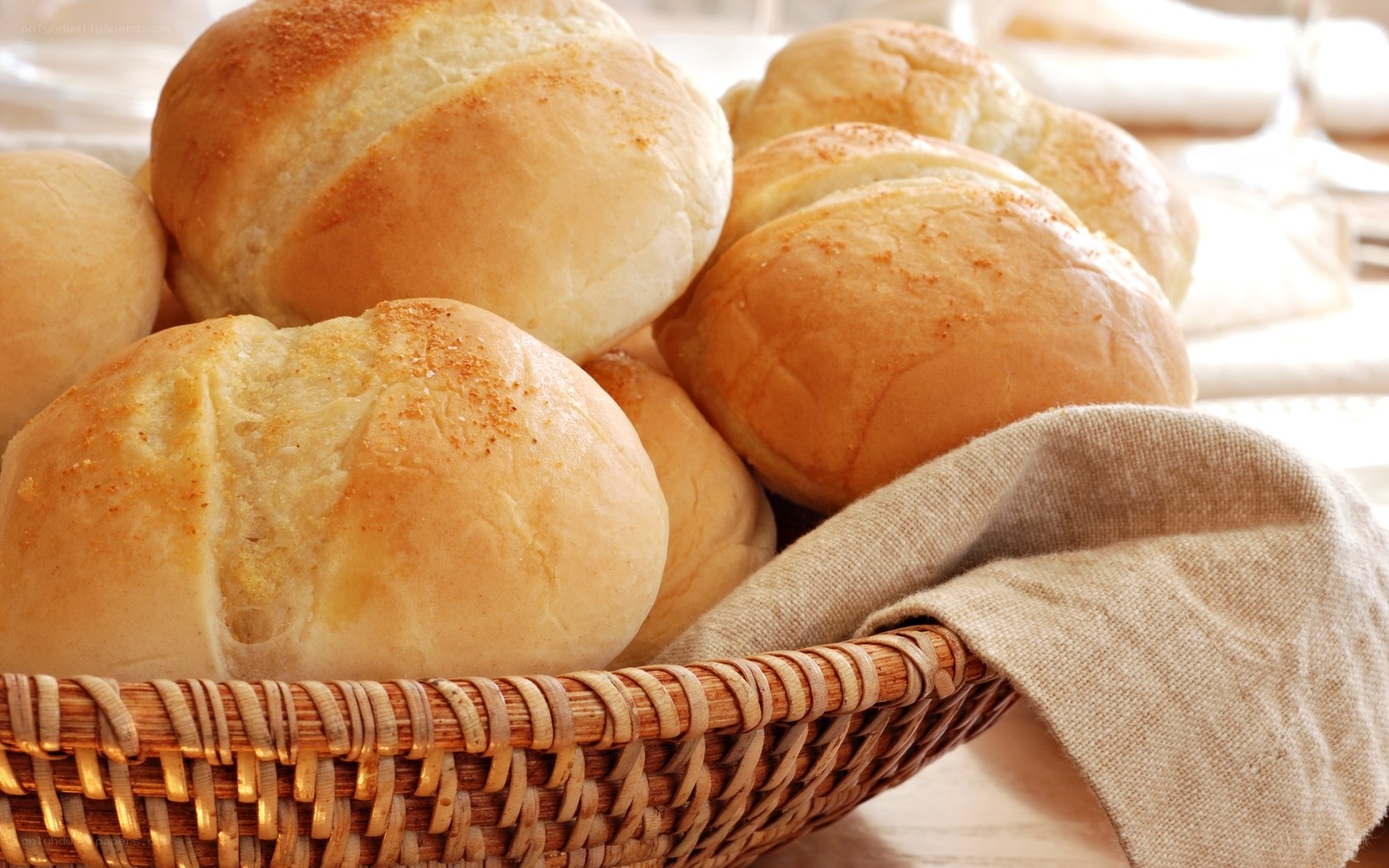 Fresh bread rolls in a basket
