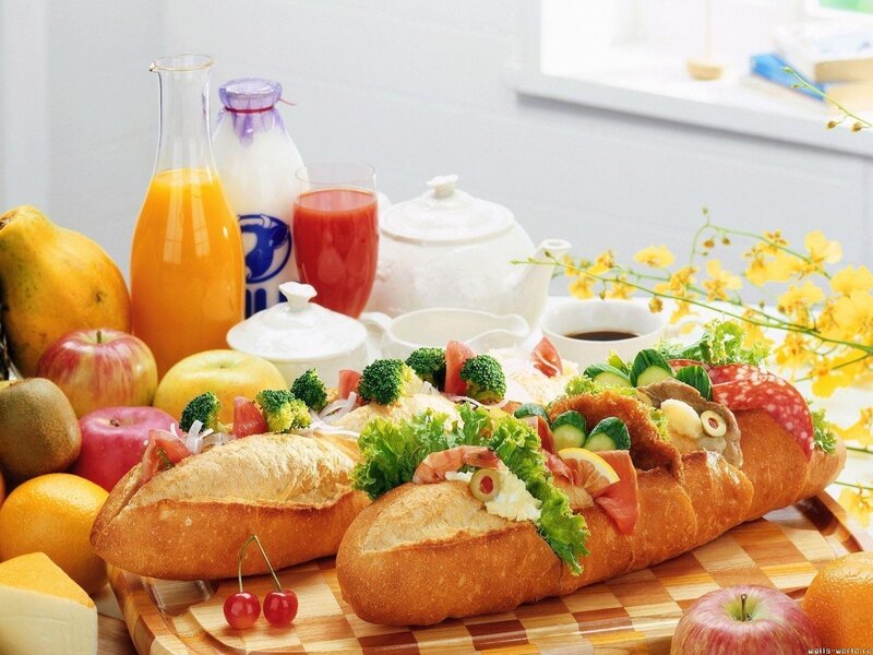 Fresh breakfast with baguettes