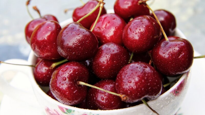 Fresh cherries in a bowl