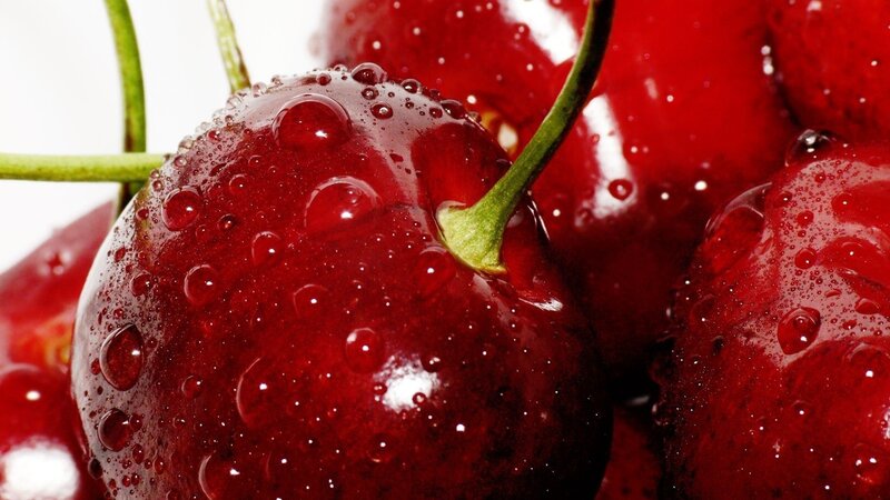 Fresh cherries with water droplets