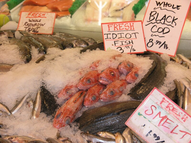 Fresh fish on ice at market