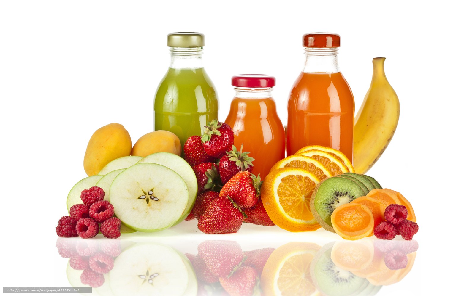 Fresh fruit and juice bottles