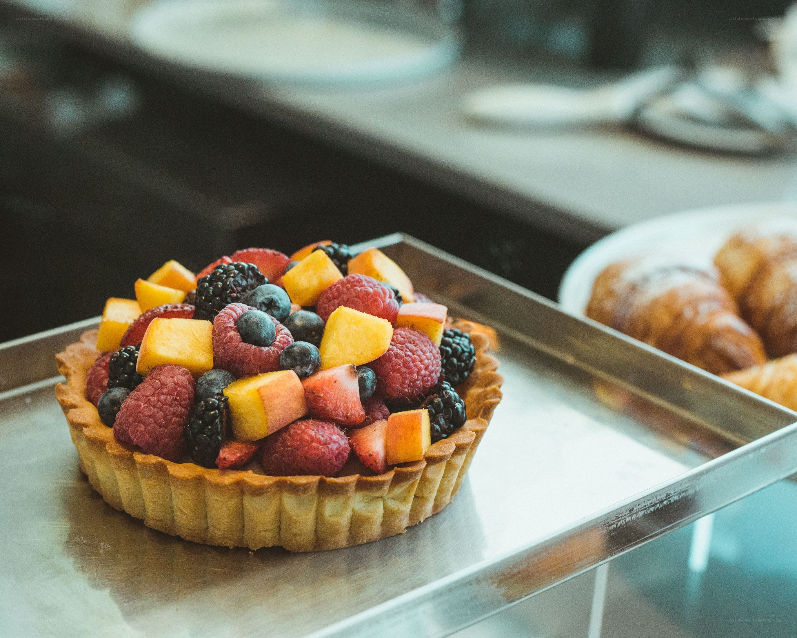 Fresh fruit tart on a tray