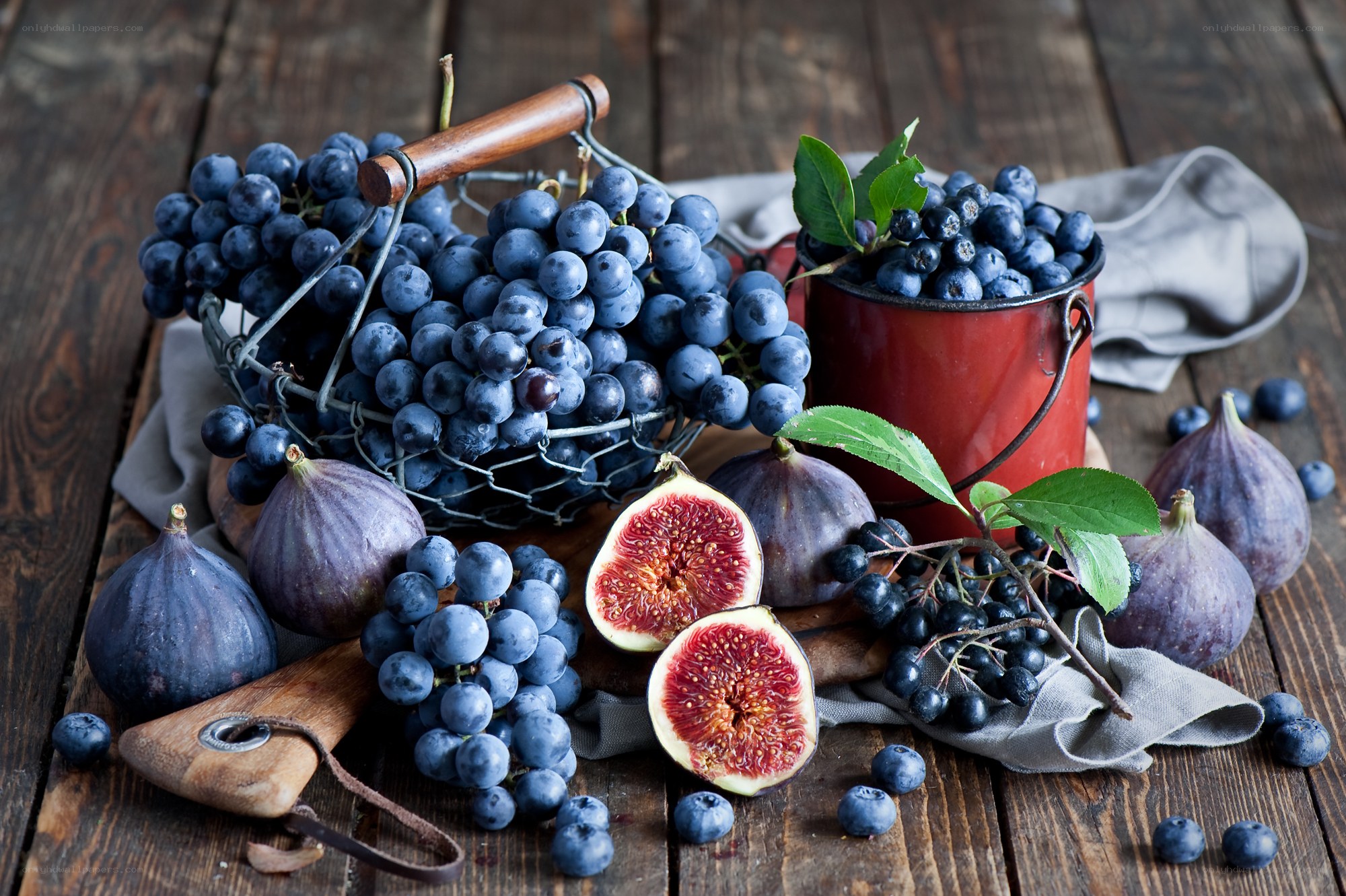 Fresh fruits on wooden table
