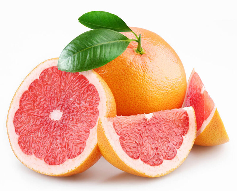 Fresh grapefruit with leaves