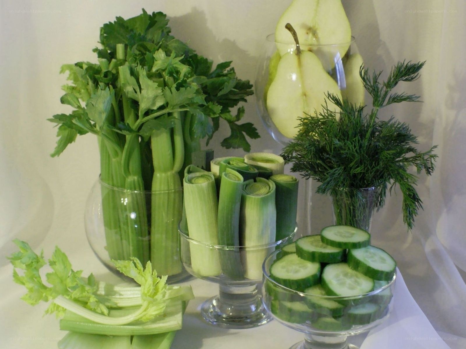 Fresh green vegetables and fruit