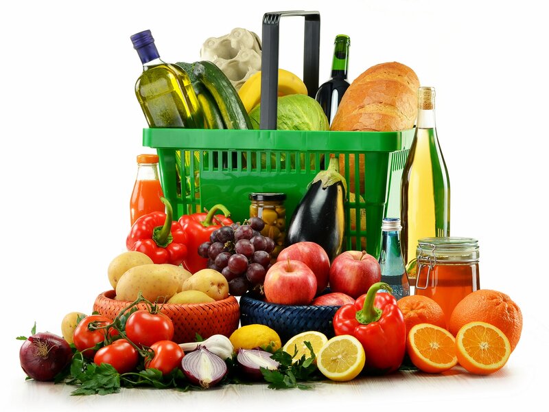 Fresh groceries in a shopping basket