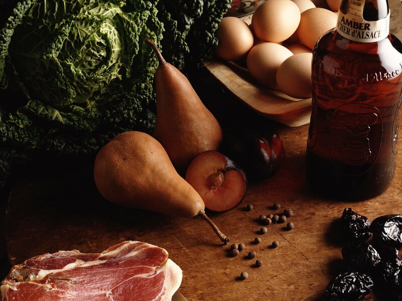 Fresh ingredients on a wooden table