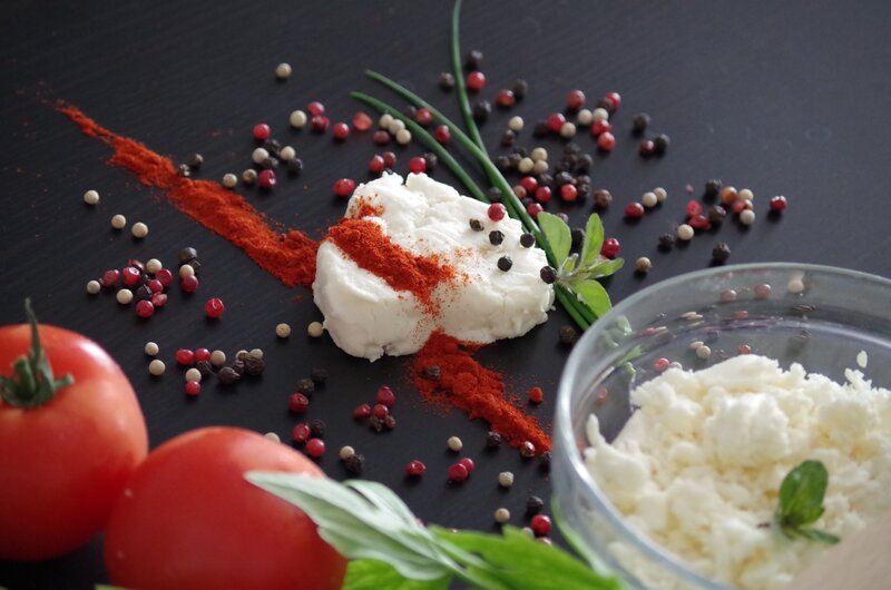Fresh ingredients on dark surface
