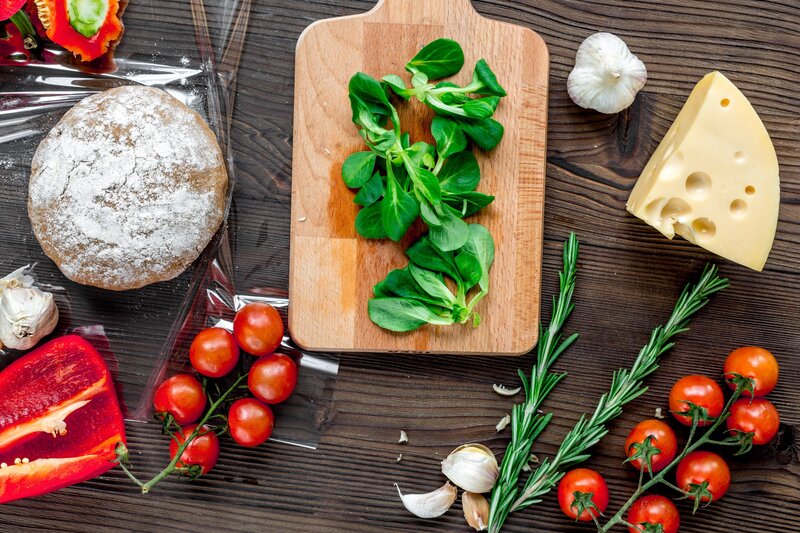 Fresh Ingredients on Table — Brown