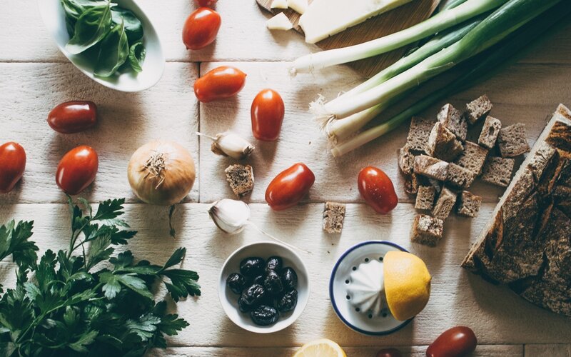 Fresh ingredients on wooden table
