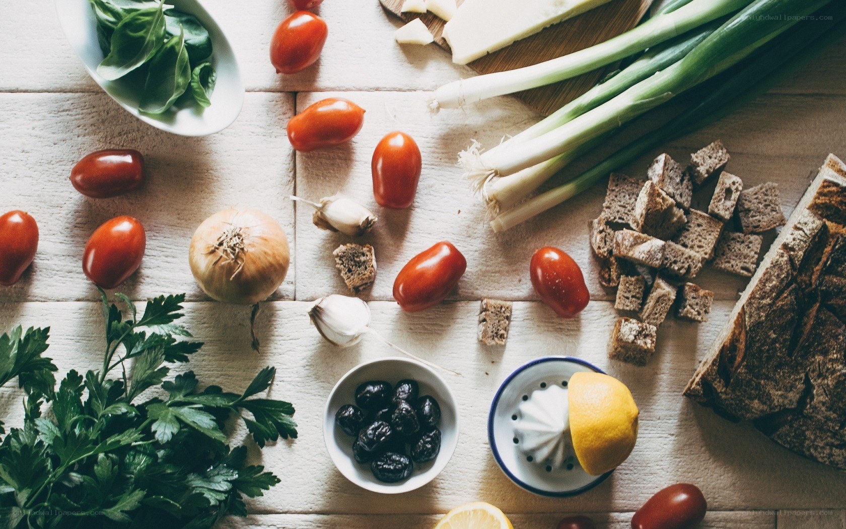 Fresh ingredients on wooden table