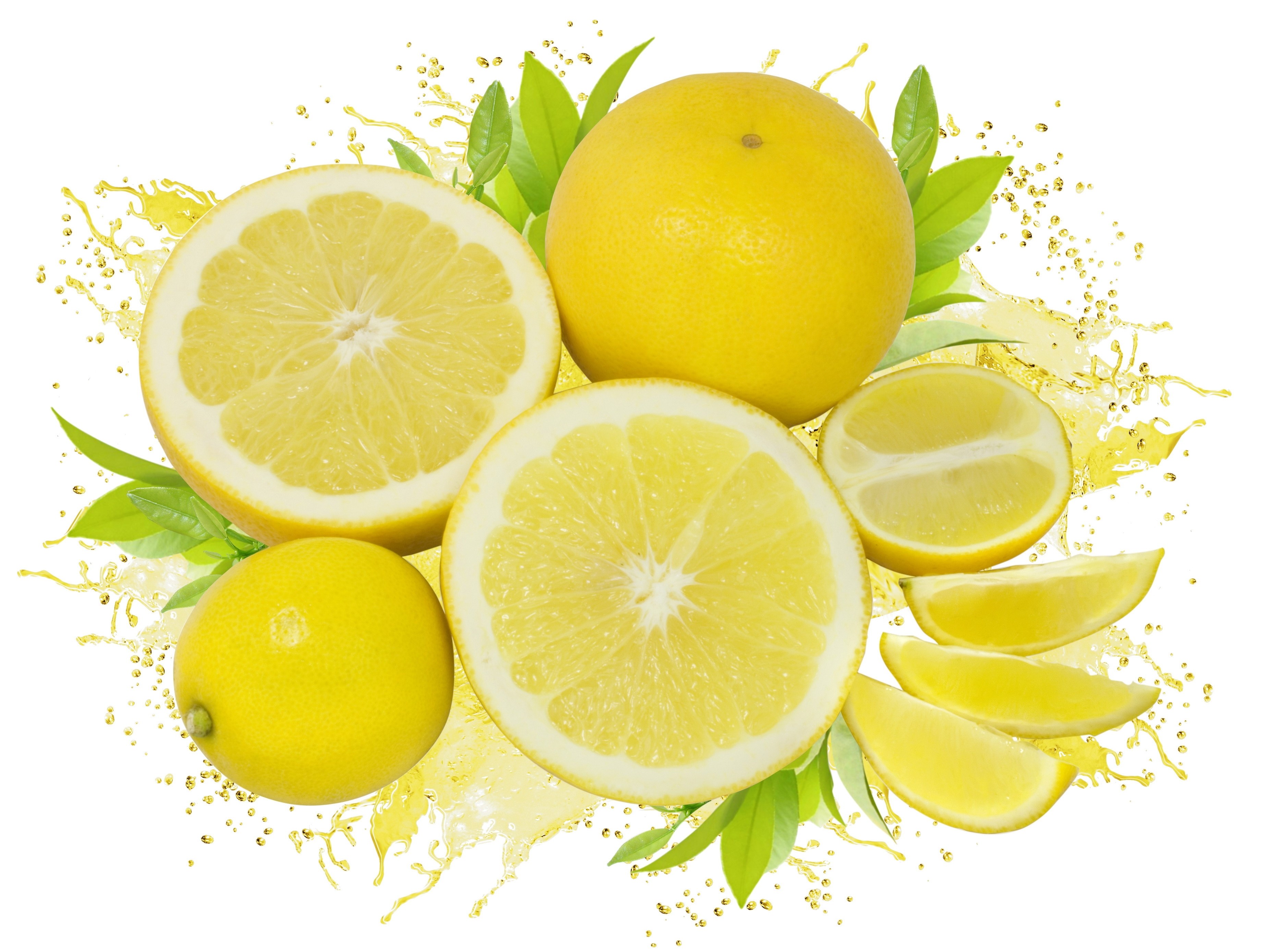 Fresh lemons with juice splash