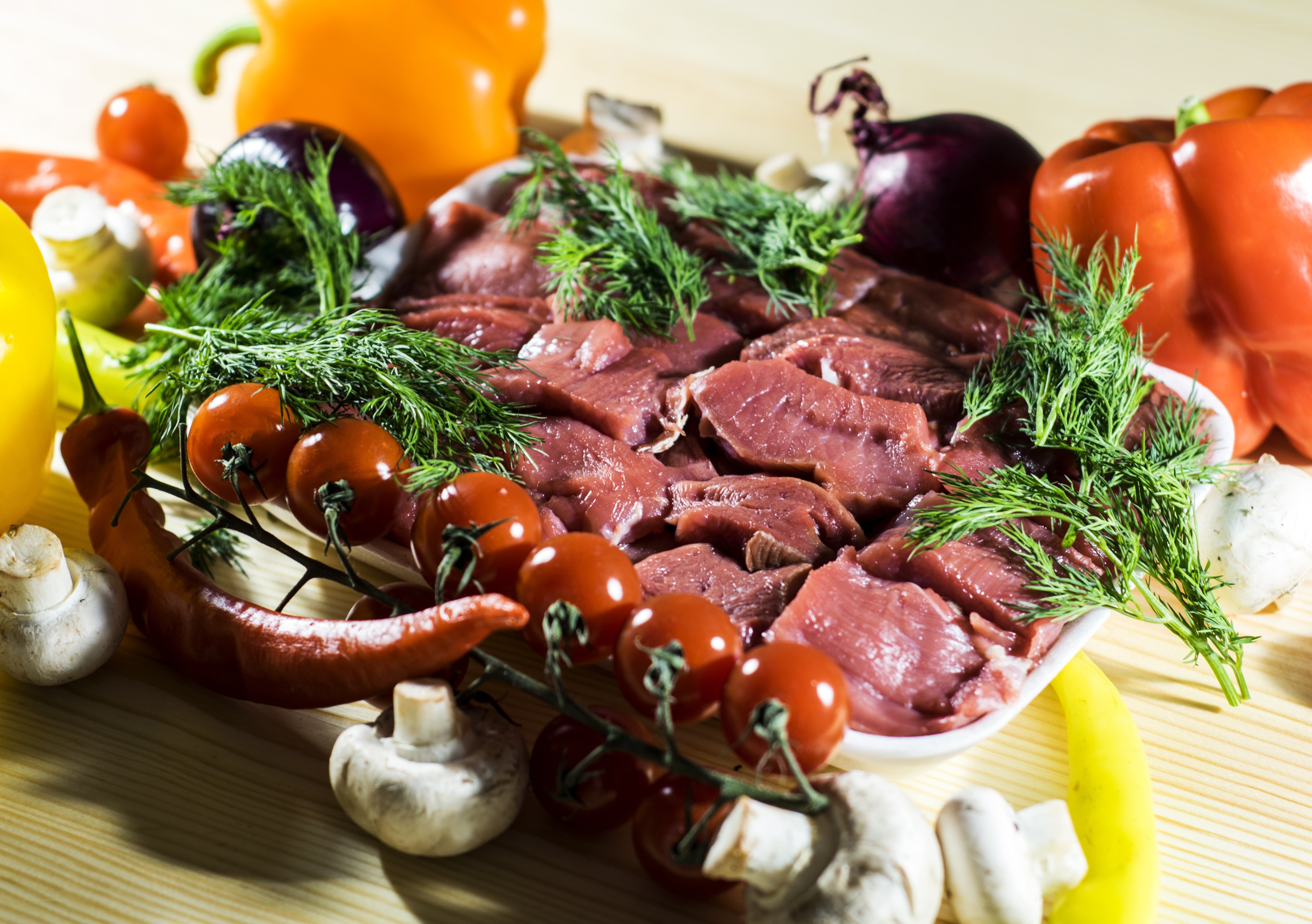 Fresh meat and vegetables