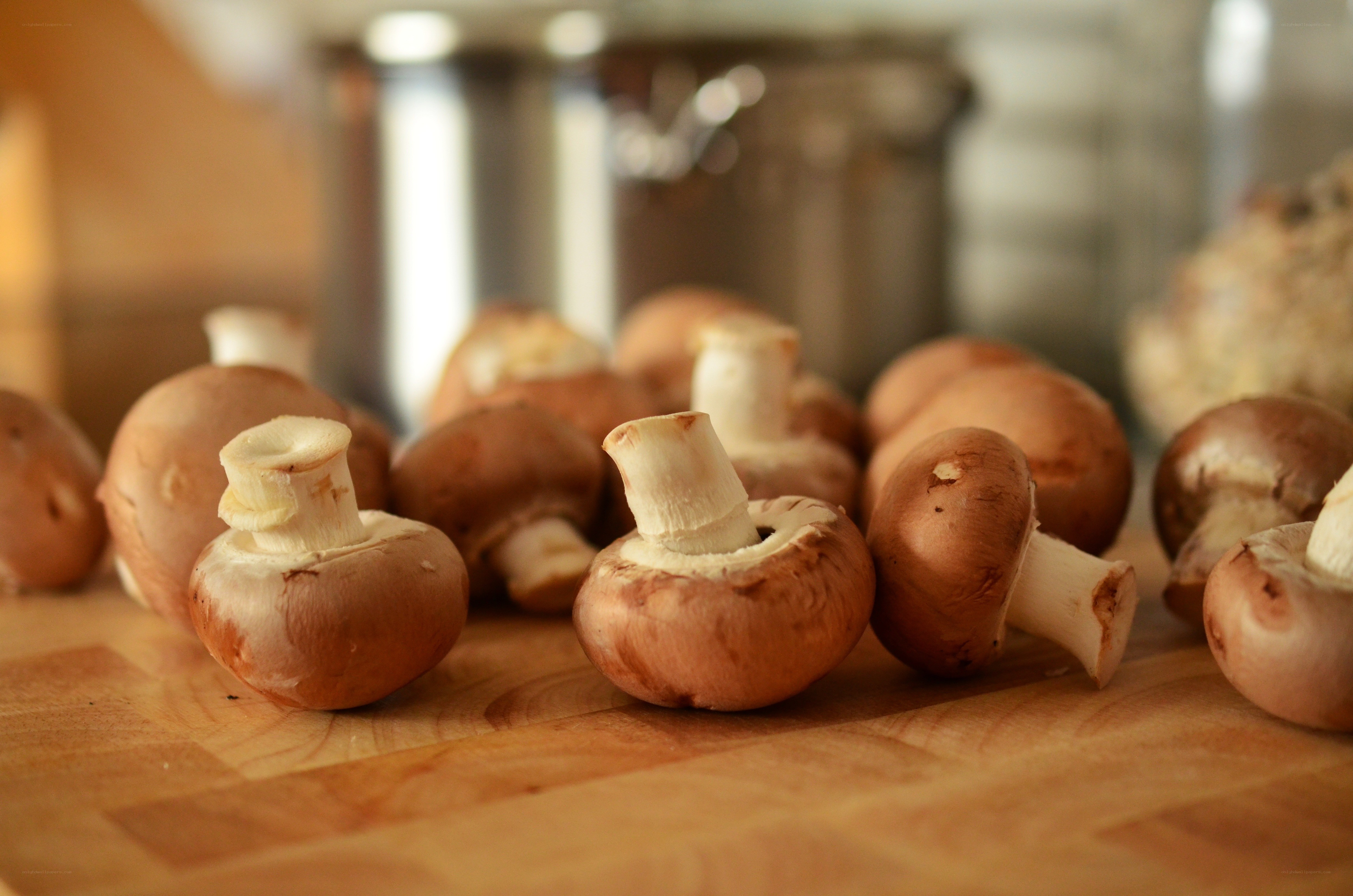Fresh mushrooms on a cutting board