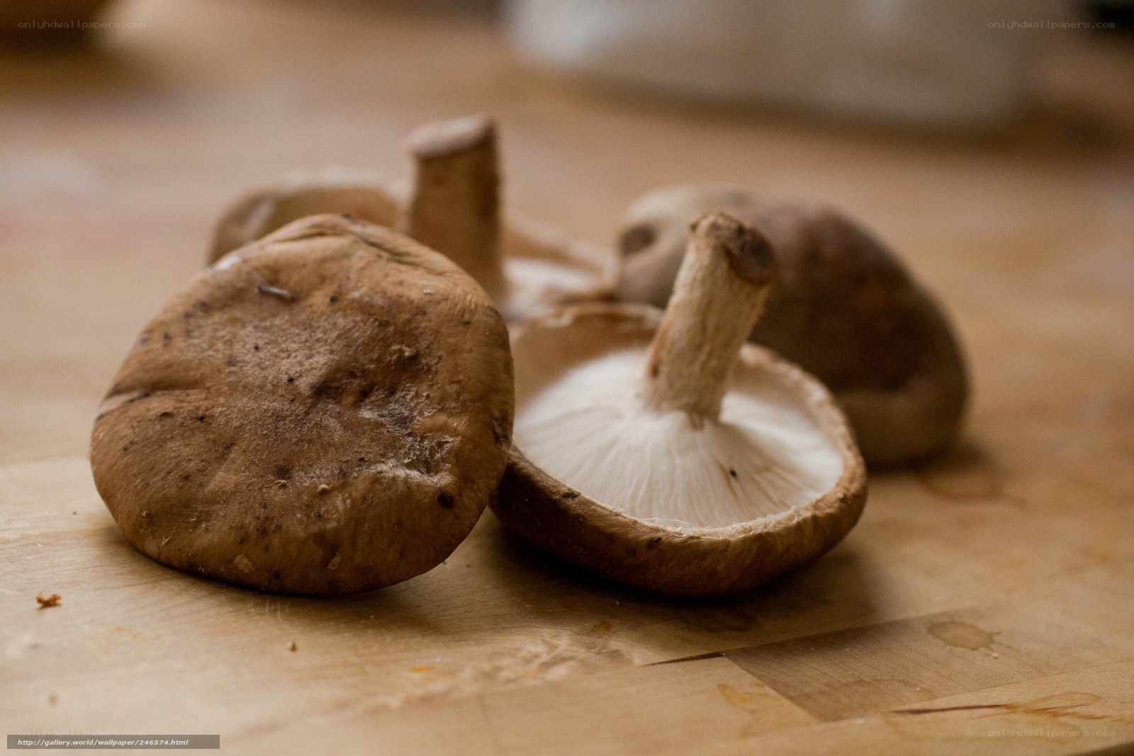 Fresh mushrooms on a wooden surface