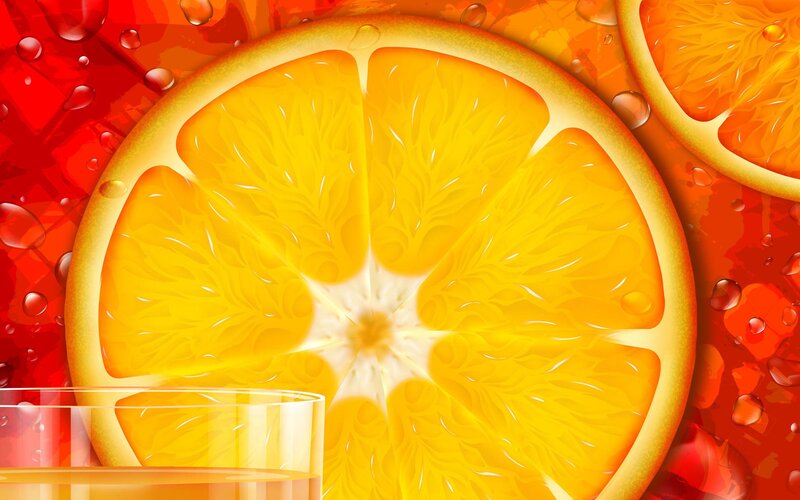 fresh orange slice with juice