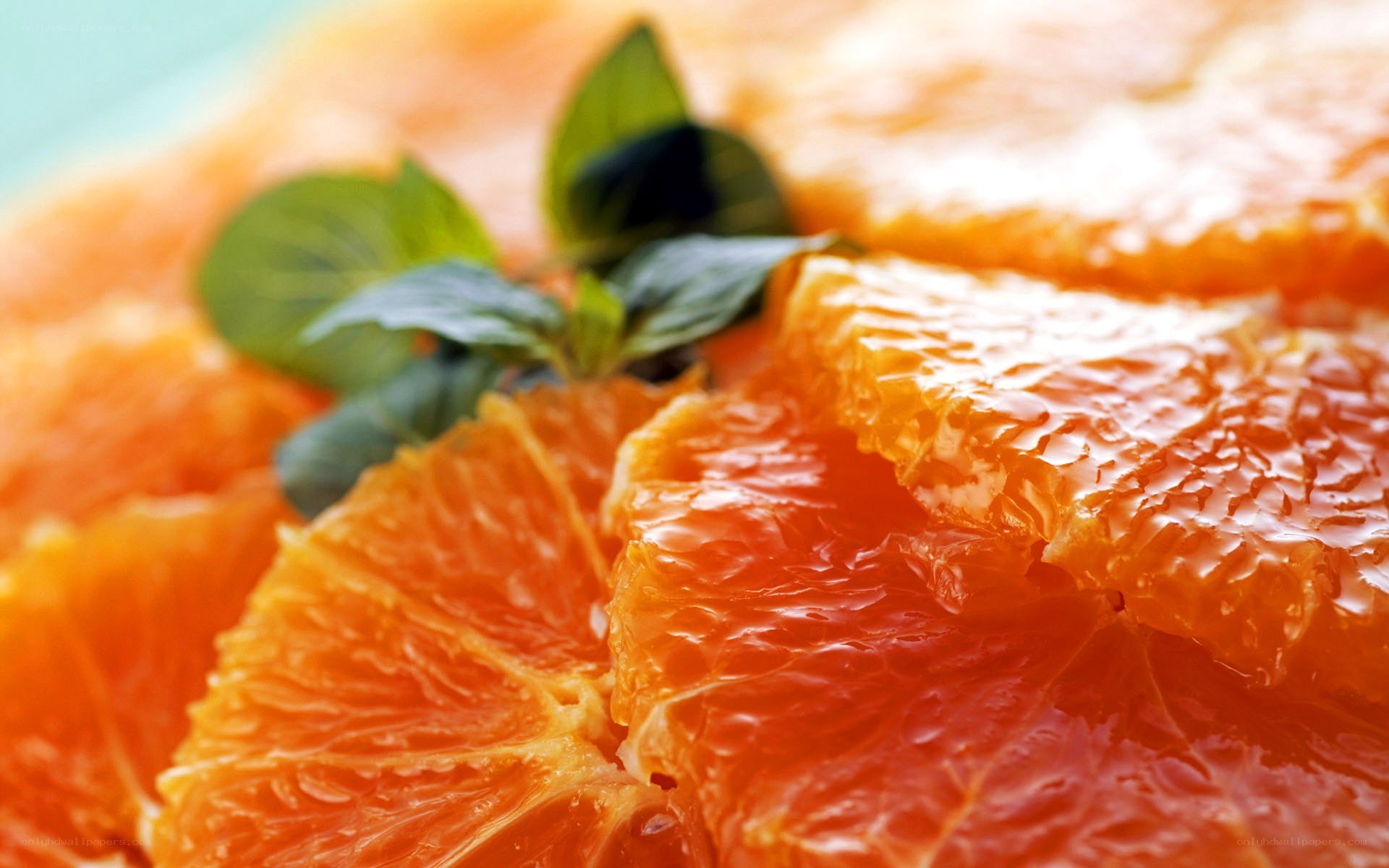 Fresh orange slices with mint